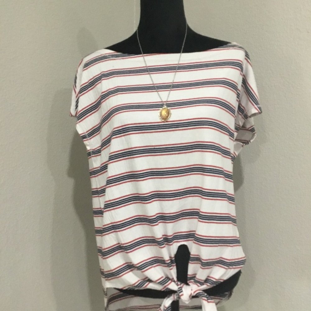 NWT MAX STUDIO USA Stripe Tie Top Red White blue